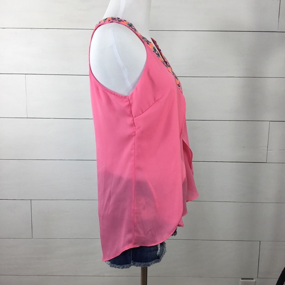 Lulumari beaded neck pink chiffon layered tank - Picture 2 of 7
